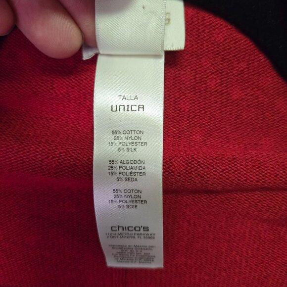 Chicos Red Embellished Open-Front Poncho Shawl OS Silk Blend Holiday - Picture 4 of 5